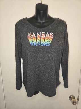 State of Mind Dark Gray Speckled Long Sleeve Tee With Rainbow Thread Detail - M